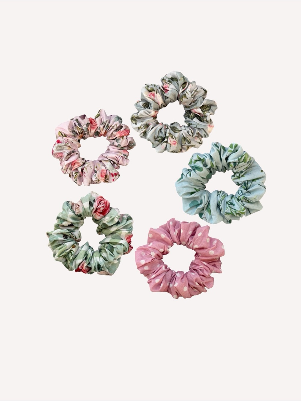 Floral & Polka Dot Scrunchie Set - Pink, Mint, Sage
